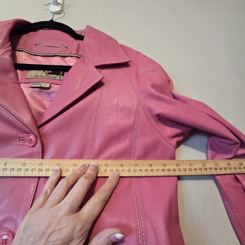 Vintage 90s Y2K Lucien Piccard Leather‎ Trench Coat Women's LG Rosey Pink Boho